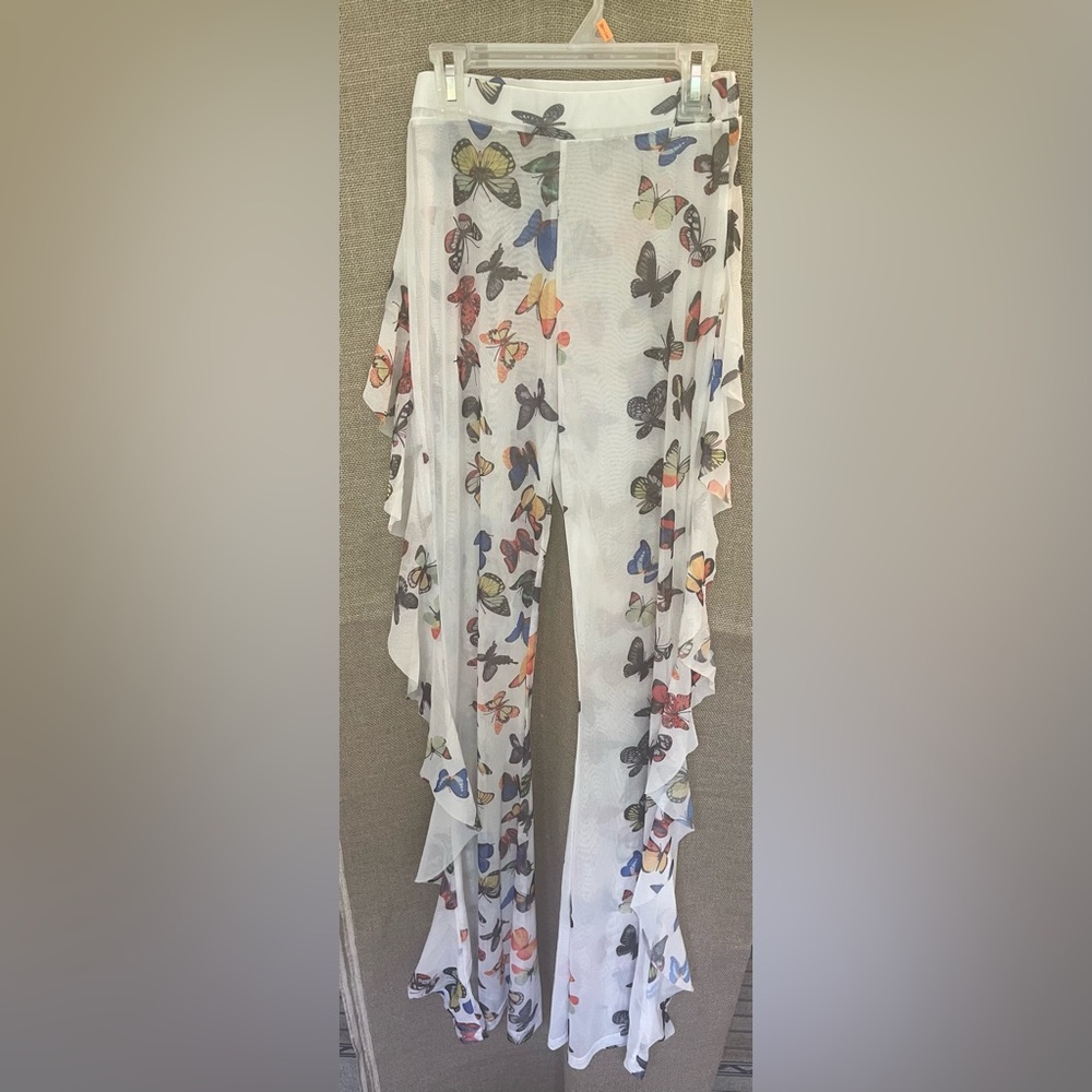 Butterfly Print White Sheer Coverup - Picture 3 of 5